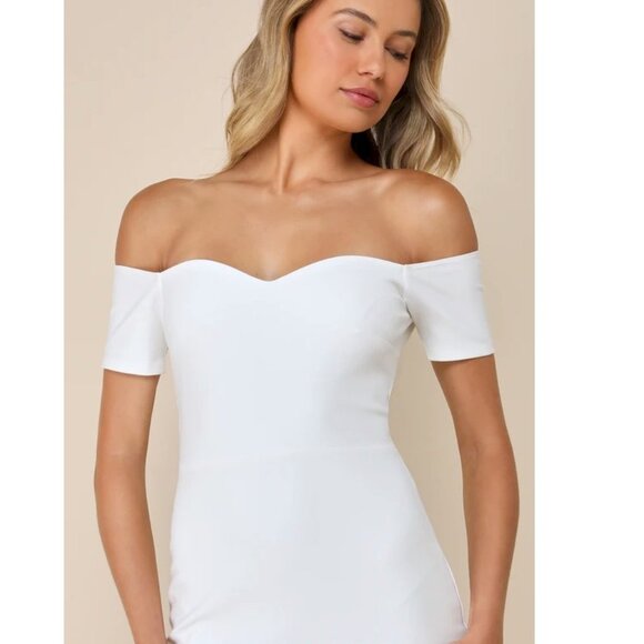 Lulus How Much I Care Ivory Off White Off-the-Shoulder Midi Dress Size Small XS - Picture 2 of 7
